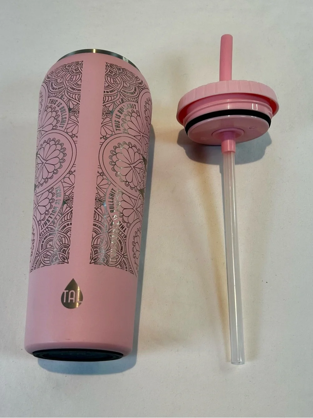 Tal 32 oz Insulated Pink Mandala Tumbler Hidden Swear Words Humor unique